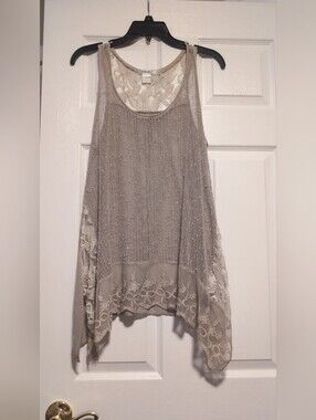 Fratelli Boho Open Knit Sequin Tank Top Lace Asymmetric Sharkbite Hem